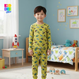 KiddeeCrew ชุดนอนเด็ก เหลืองลายรถก่อสร้าง ผ้าcotton 100% เหมาะสำหรับอายุ 1-12 ปี
