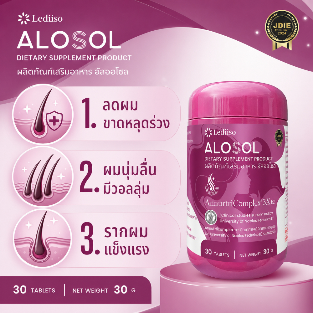 นวัตกรรมกู้ผม ALOSOL กระตุ้นผมเกิดใหม่ หนาแข็งแรง เงางามสุขภาพดี หยุดผมร่วงทุกสาเหตุ ส่งตรงจากบริษัท