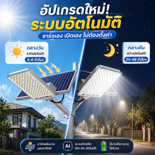 ไฟถนนโซลาร์เซลล์ 3000000W LED สว่างพิเศษ กันน้ำ IP67 ไฟสปอร์ตไลท์พลังงานแสงอาทิตย์ ติดผนัง/เสา ชาร์จไว เปิดอัตโนมัติ ใช้