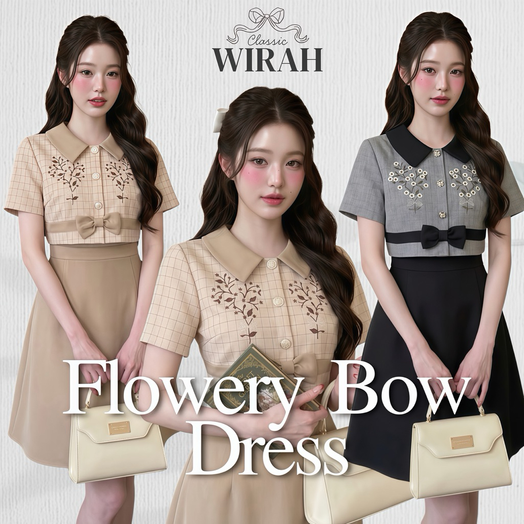 DW495 Flowery Bow DW495 Flowery Bow ชุดเดรสเสื้อครอปแขนสั้นปักลายสไตล์ลูกคุณหนู แมทช์กระโปรงทรงเอ ลุคหวานละมุนมีระดับ