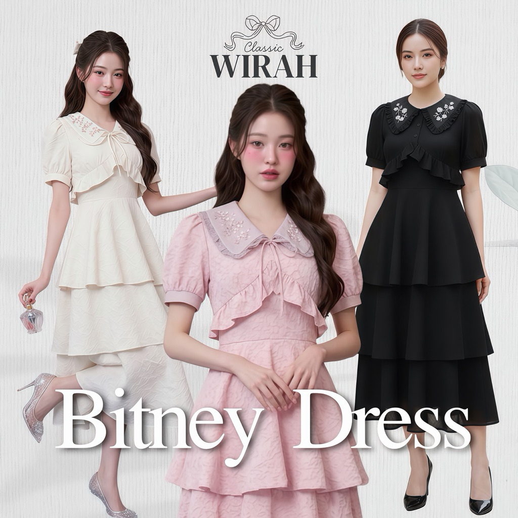 DW394 Britney Dress  ชุดเดรสยาวทรงเข้ารูป ผ้าทอเบิร์นเอาท์ (Burnout Fabric) ปกบัวแหลมแต่งระบายรอบปกบนปกปักลายดอกไม้