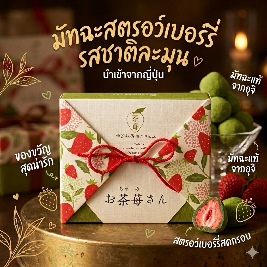 ‼️ร้านนี้ถูกที่สุด‼️Uji matcha strawberry truffle ช็อกโกแลตที่ทำจากสตรอเบอร์รี่ฟรีซดรายเคลือบด้วยมัทฉะไวท์