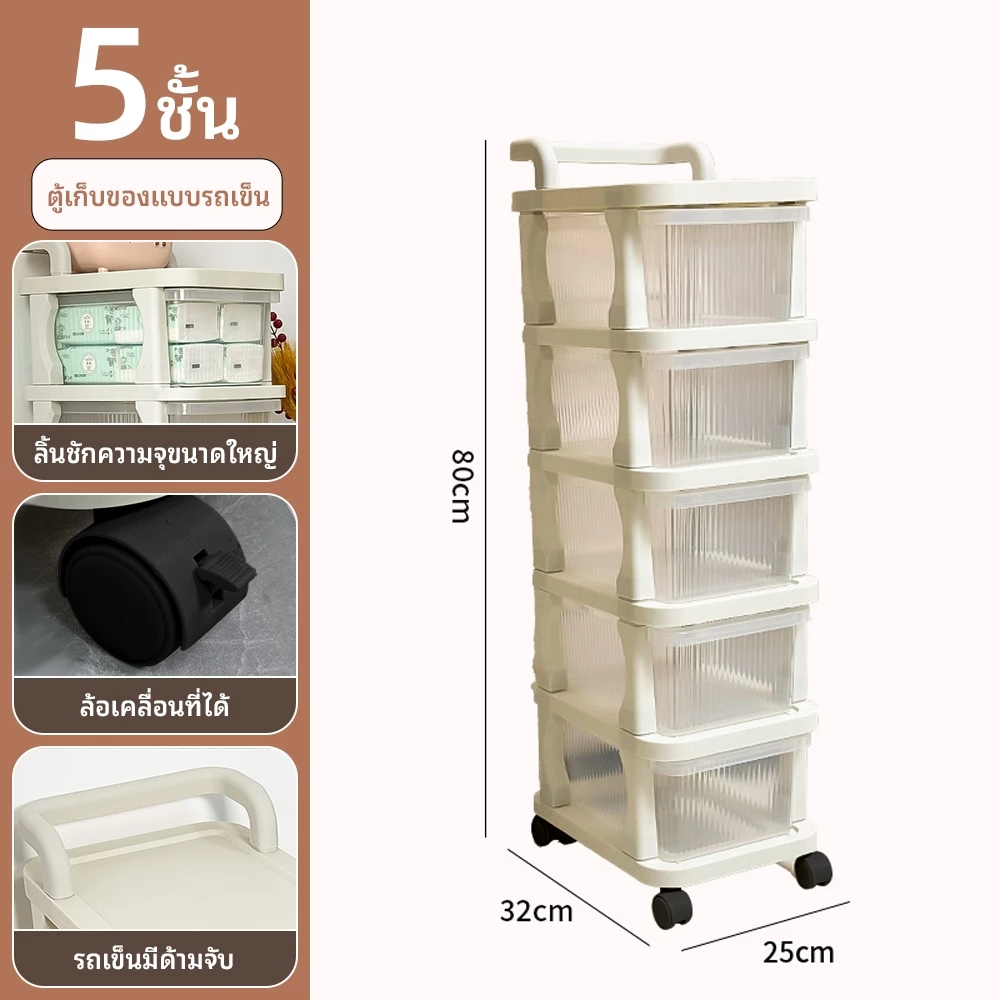 ล่องเก็บขนม ชั้นเก็บของในห้อ รถเข็นเก็บของเคลื่อนที่ ทนทาน 2/3/4/5ชั้น มีล้อเลื่อน+ที่จับ สำหรับนักเรียน ออฟฟิศ