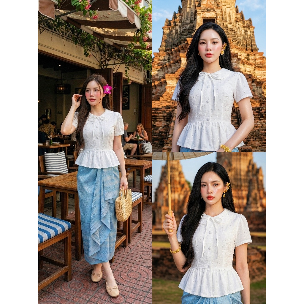 🌸 รุ่น: มุกพราว (Mook Proud) 🌸 ✨ เสื้อคอตตอลปักฉลุ สไตล์หวาน เรียบร้อยใส่ได้ทุกโอกาส ✨