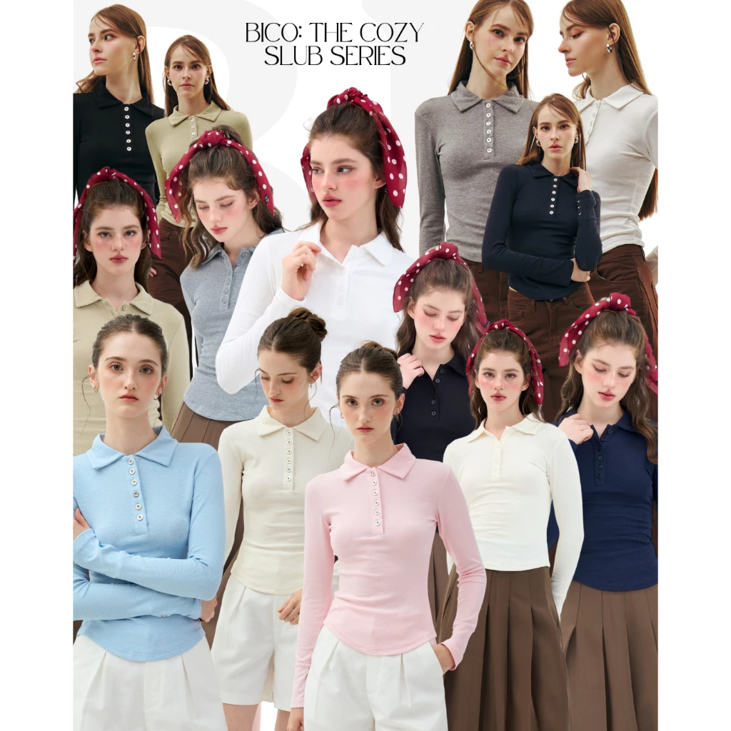 BCLS50 BICO: The Cozy Slub Series - เสื้อแขนยาว มีกระดุม ผ้าสลาฟเกาหลี
