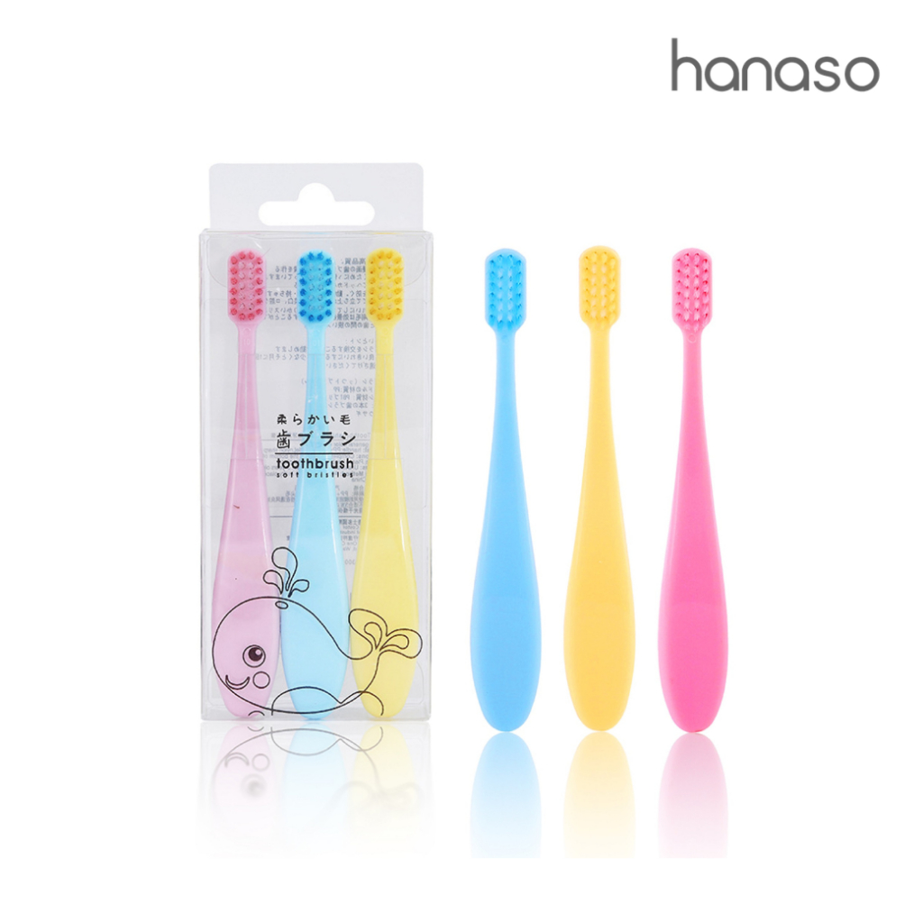 Hanaso แปรงสีฟัน แปรงสีฟันเด็ก tooth brush ขนนุ่มและยืดหยุ่น ไม่เจ็บเหงือก แพ็ค 3 ด้าม