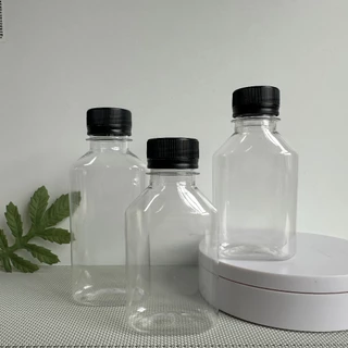 ขวดน้ำพลาสติก ทรงแบน 150 ml ปาก 30 มม. ขวด PET จำนวน 50 ใบ / 100 ใบ / 150 ใบ พร้อมฝาสีดำ