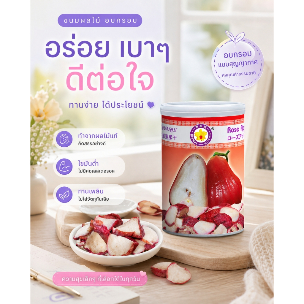ชมพู่อบกรอบฟรีซดราย Thaiaochi (40 กรัม) | ชมพู่แท้ 100% ไม่เติมน้ำตาล | ขนมเพื่อสุขภาพ