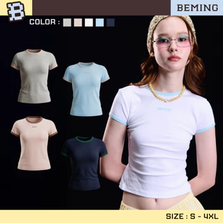 Bemingtop1162(S-4XL) - Lali Tee - เสื้อยืดคอกลมดีไซน์ตัดขอบดีเทลโลโก้ปัก BEMING ด้านหน้า