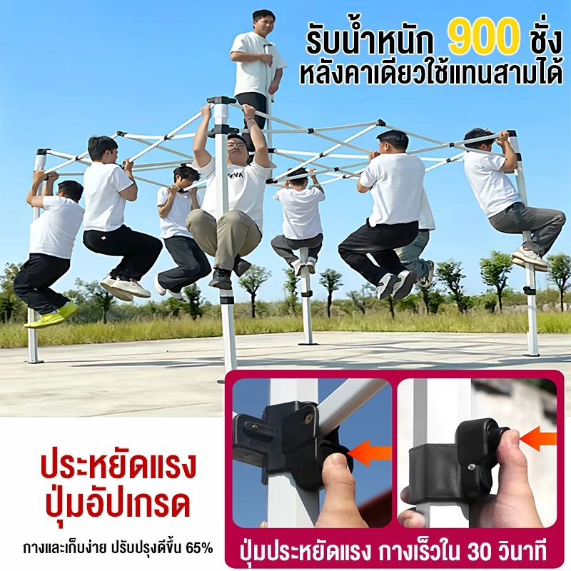 เต็นท์พับได้ 2x2 3x3 3x6m โครงเหล็กพร้อมผ้าใบ กันแดดกันฝน thumbnail 6
