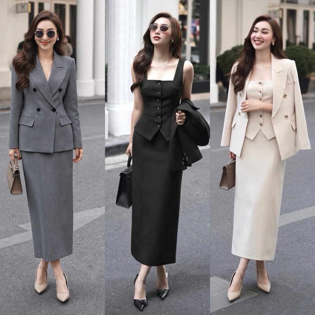 เซทสูทโทนสีสุภาพ ชุดสูทสีดำ ชุดสูทกระโปรง Lalabelle