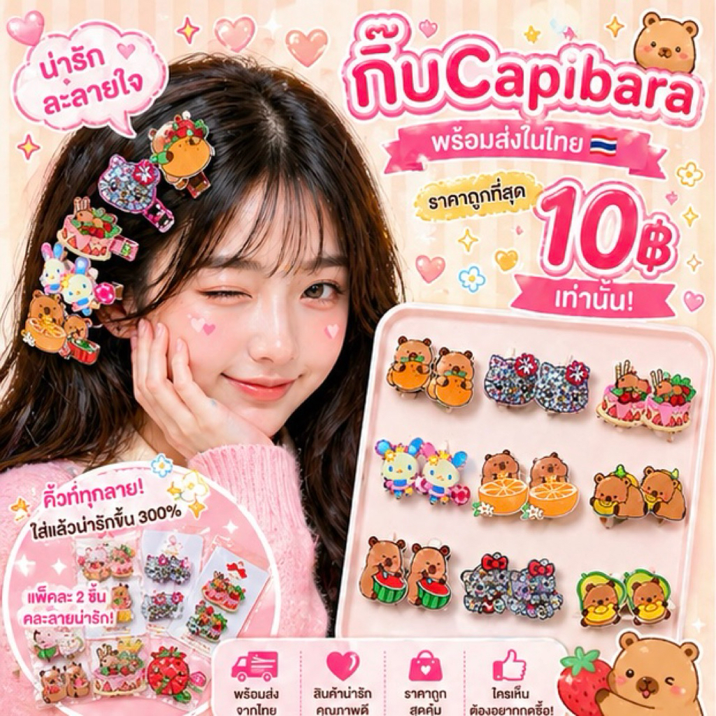 A1375 กิ๊บคาปิบาร่า กิ๊บติดผม เริ่มต้น 15฿ พร้อมส่งในไทย