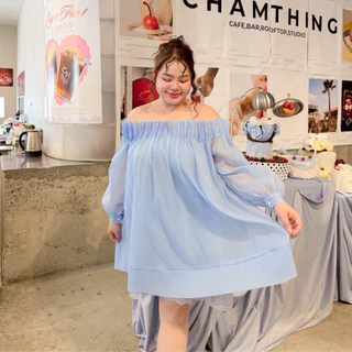 Lady M | Mini lady set plus-size ชุดเซต 2 ชิ้น สีพื้นสำหรับสาวอวบ เสื้อทรงเปิดไหล่มาพร้อมกางเกงขาสั้น ใส่เที่ยว ปาร์ตี้
