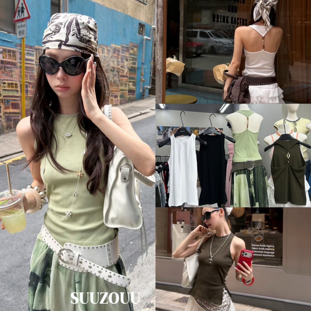 🧵🧡 🇰🇷 SU261 เสื้อกล้ามผ้ายืด ด้านหลังเว้า แต่งอะไล่ งานสวยเก๋ เรียบแต่โก้มากค่า ผ้าดีใส่สบาย แฟชั่นเกาหลี TAG MM Fish ✈