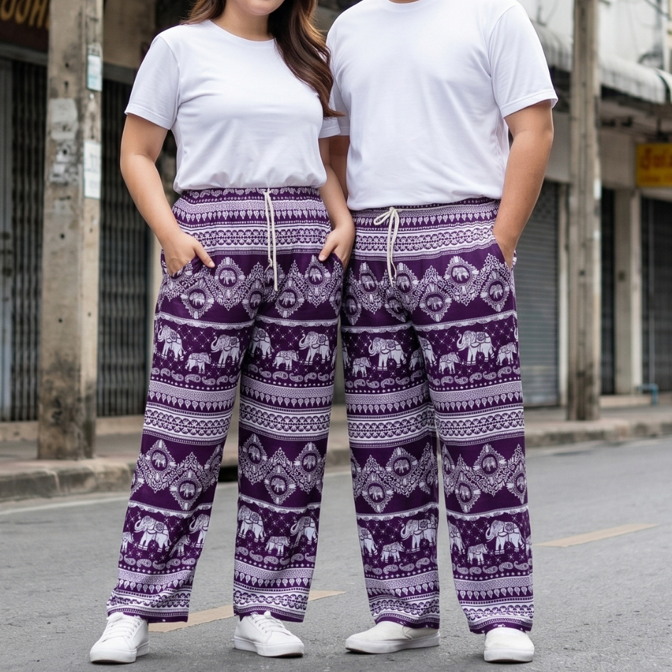 กางเกงช้างขาปล่อย ไซส์ใหญ่ XXXL (ปลายขาไม่มียางยืด) รูปที่ 6