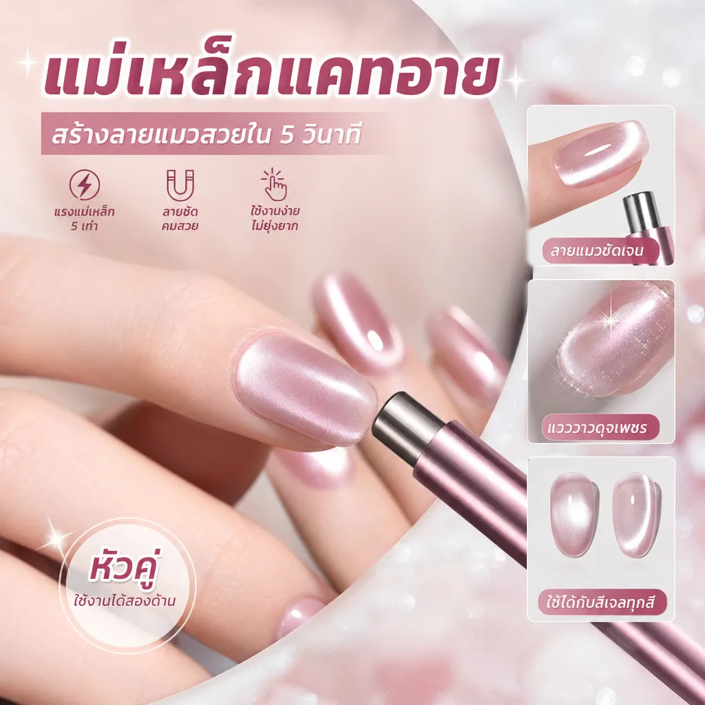 หัวเล็กใหญ่2หัว แม่เหล็กดึงสีลูกแก้ว ดูตสีเล็บเจล แมวตา ทำลายเล็บ อุปกรณ์ทำเล็บ พร้อมส่ง