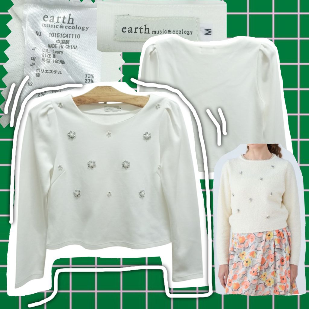 ✨️E A R T H_ M U S I C & E C 0 L 0 G Y=เสื้อทรงครอปแขนยาวปักลูกปัดคริสตัล