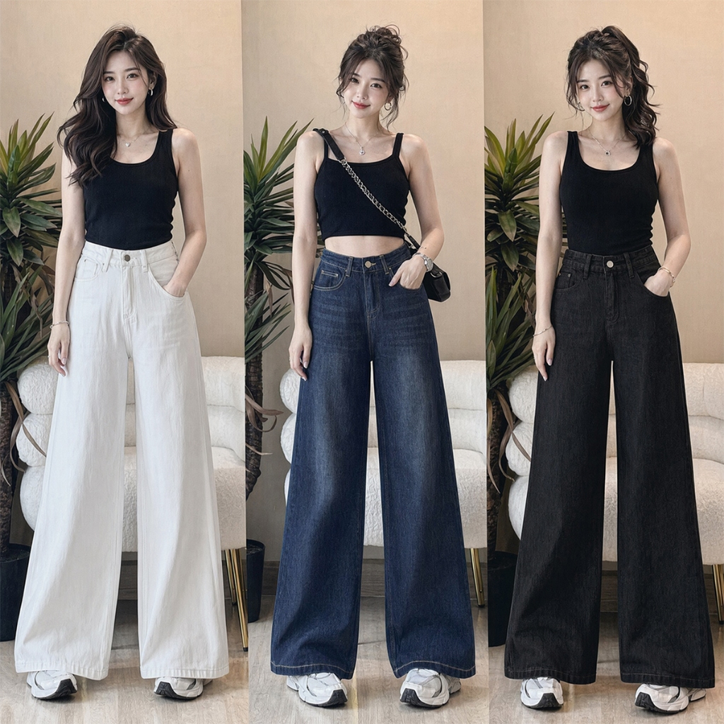 FLAER 01# กางเกงยีนส์ผู้หญิง Bini-core ทรง Loose Baggy เอวสูงสไตล์ไอดอลเกาหลี เหมาะสำหรับใส่เต้น และถ่ายรูปเช็คอิ