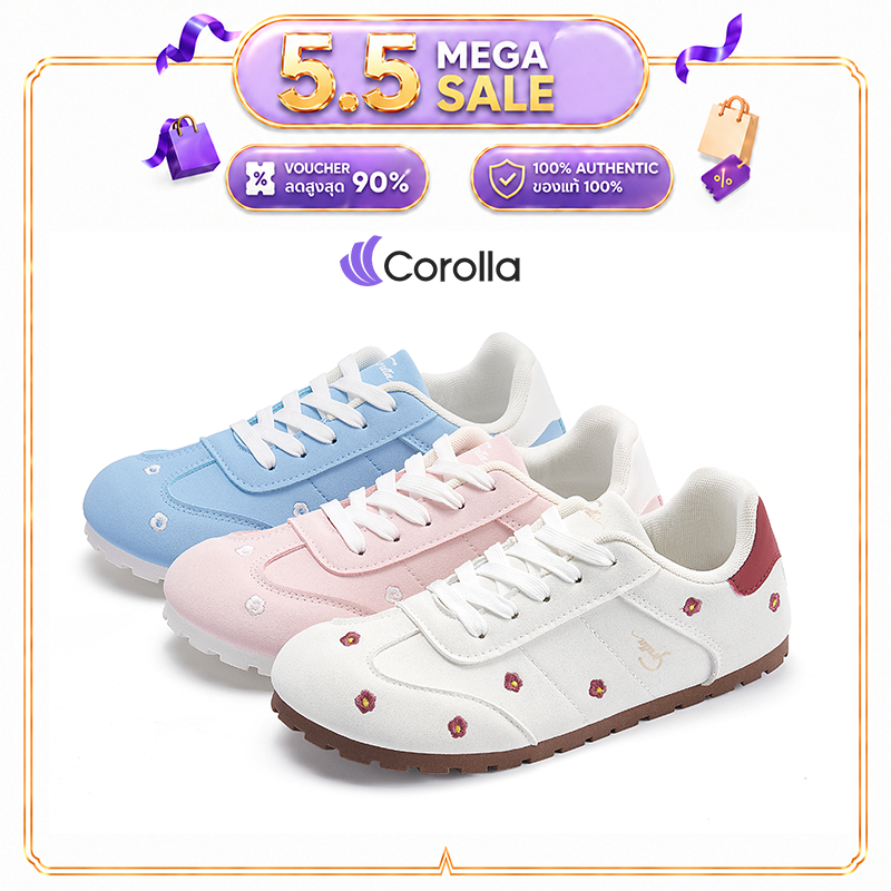 Corolla Flowershoes รองเท้าผ้าใบลายดอกไม้ น่ารัก สำหรับผู้หญิง ผ้าใบพละทรงหัวกลม ใส่สบาย เหมาะไปคาเฟ
