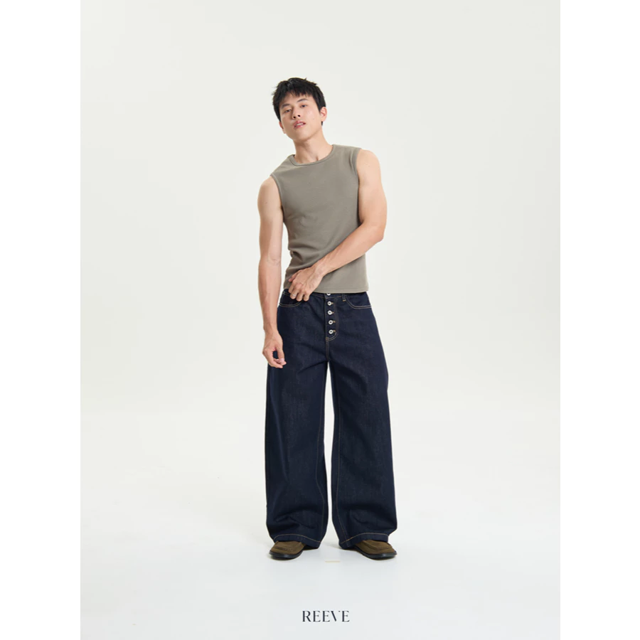 REEVE BUTTON VOLUME DENIM - กางเกงยีนส์ กระดุมหน้าทรงกระบอกใหญ่