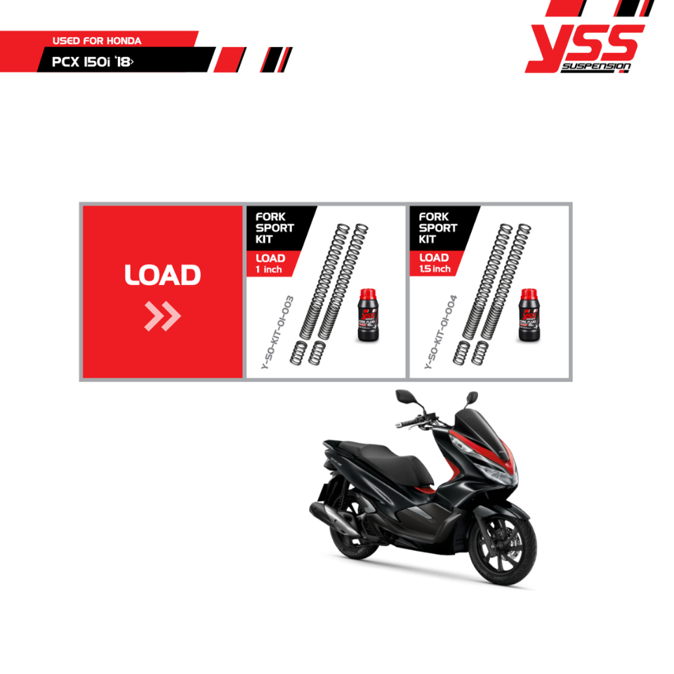 YSS ชุดสปริงโช้คหน้า PCX150 (2018+) / Pcx160 (2021+)  ความสูง Load  มีให้เลือกหลายรุ่น พร้อมประกัน 1 ปี ขอ