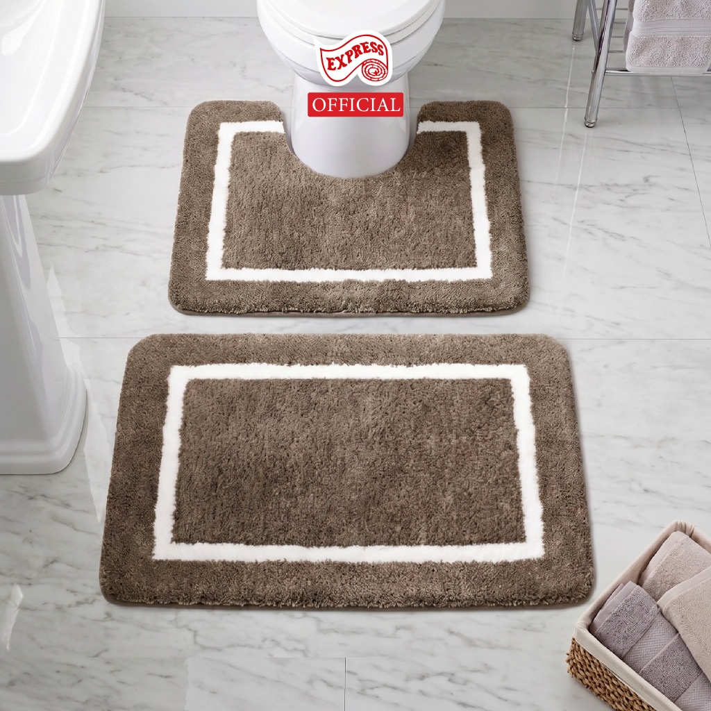 EXPRESS CARPET พรมห้องน้ำ2ชิ้น พร้อมส่ง 45x70cm+ตัวU50x60cm พรมเช็ดเท้ามีกันลื่น ซักได้ แห้งไว