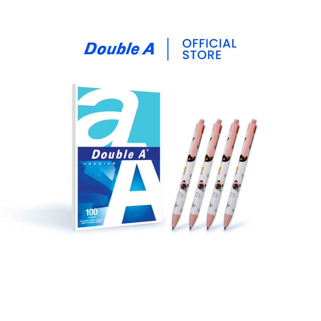 [เซตคู่] Double A กระดาษ 80 แกรม 100 แผ่น คู่กับ ปากกาเจล 0.7 มม. สีดำ 3 ด้าม
