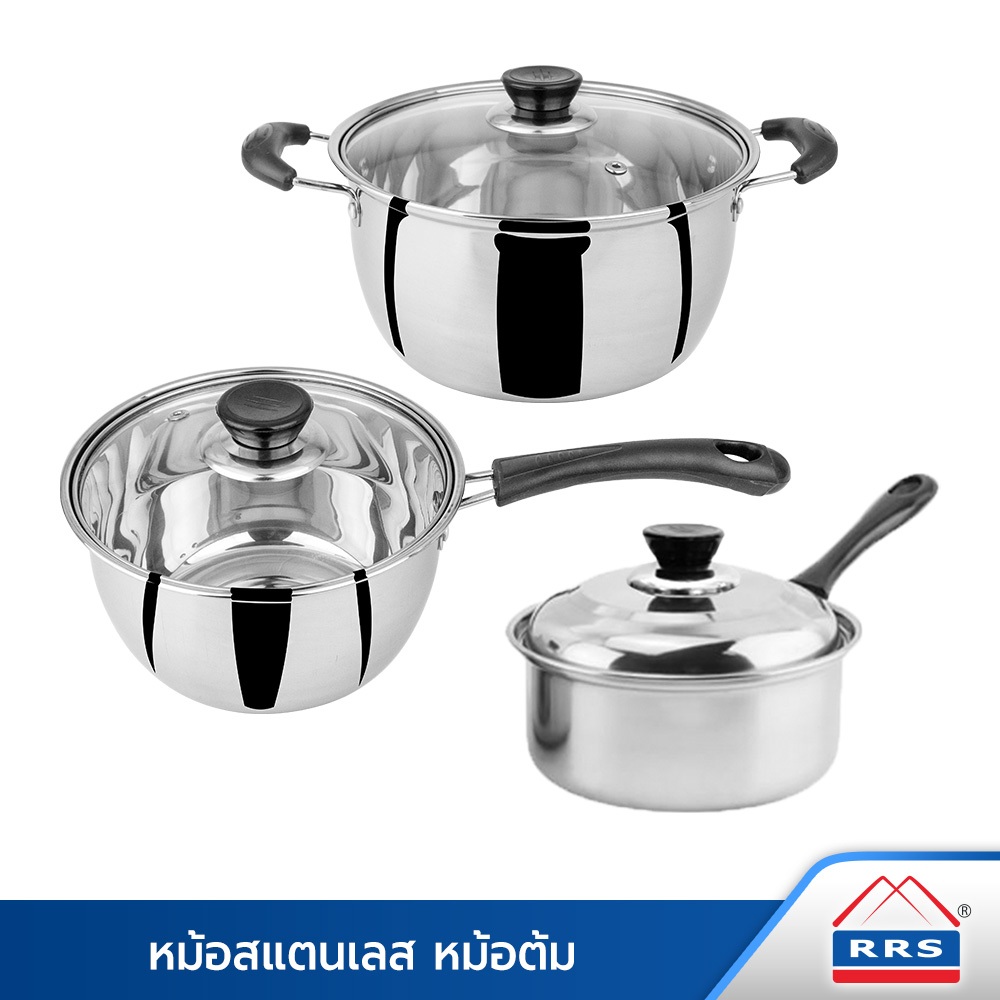 RRS หม้อด้ามเดี่ยว หม้อ2หู สแตนเลส ขนาด 14/16/18/20/22 cm. (เลือกขนาดได้เลยค่ะ)-ใช้กับเตาแม่หล็กไฟฟ้าได้