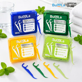 สีใหม่! Buoola ไหมขัดฟันสีน้ำเงิน(สำหรับคนจัดฟัน)กลิ่นเปปเปอร์มินต์ ช่วยขจัดเศษอาหาร เส้นไหมเหนียวทน
