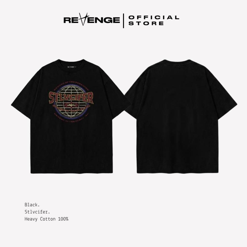 REVENGE Vintage Street –  STLVCIFER เสื้อยืดสีดำ วินเทจพรีเมี่ยม ผ้า Cotton USA งาน DTG คุณภาพสูง รุ่น RE027