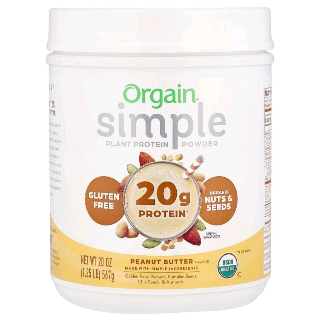 Orgain, Simple, Plant Protein Powder, Peanut Butter, 20oz (567 g)