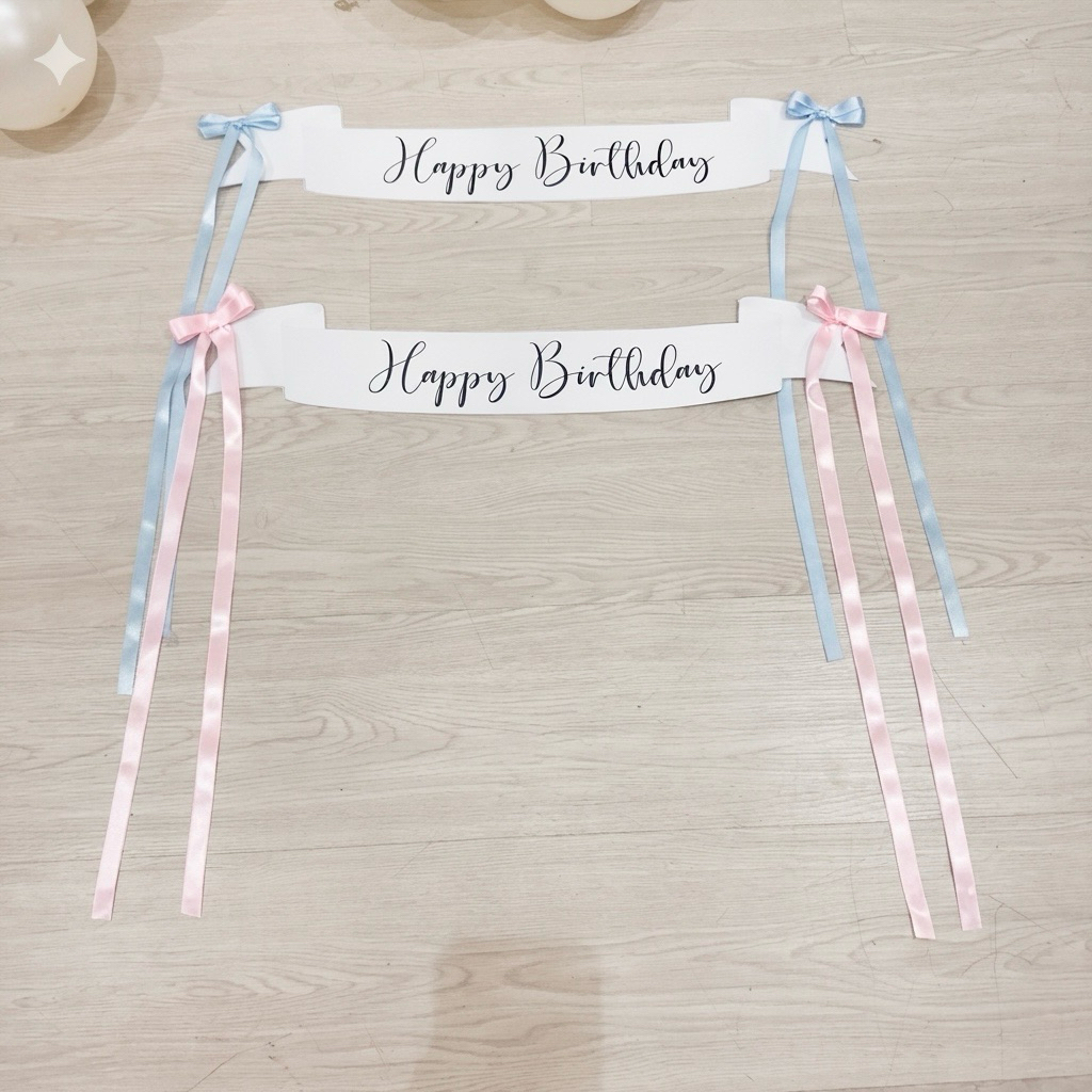ร้านไทย มีส่งด่วน ป้ายวันเกิด ธงแบนเนอร์happy birthday พร้อมโบว์ ขนาดกระดาษกว้าง60cm