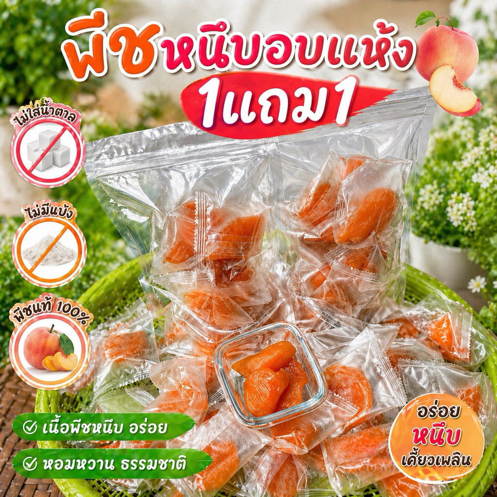พีชอบแห้งแท้ 1แถม1 (100g*2)ไม่ใส่น้ำตาลไม่มีแป้ง