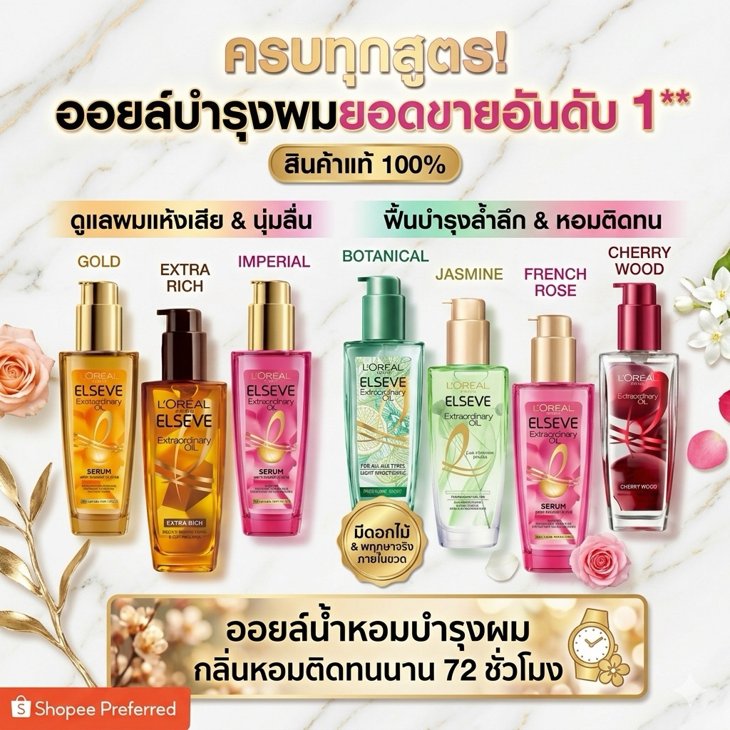 แท้💯✨L'OREAL PARIS เอ็กซ์ตรอว์ดินารี่ ออยล์ บำรุงผม 100 มล.