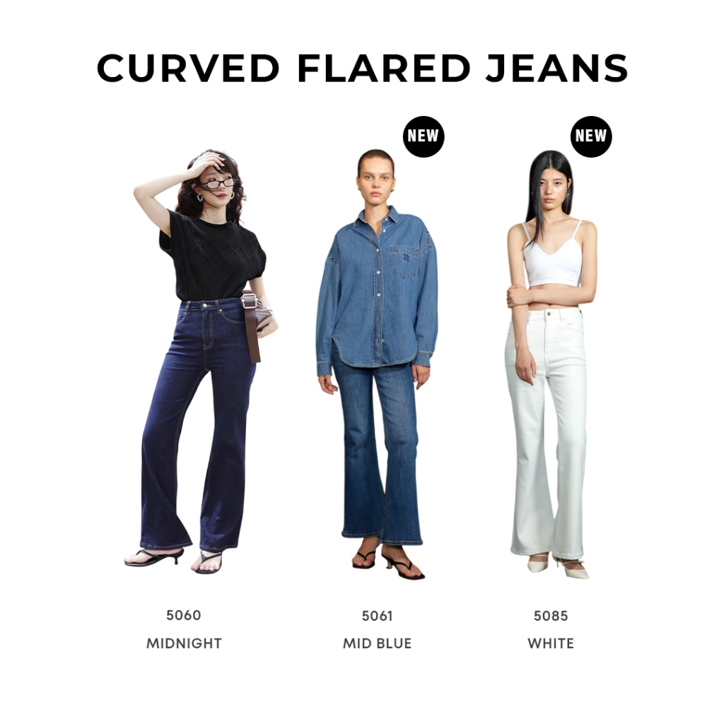 (Pre 5085 ส่ง20 พ.ค.)Wara Curved FLARED jeans  - 6 colors