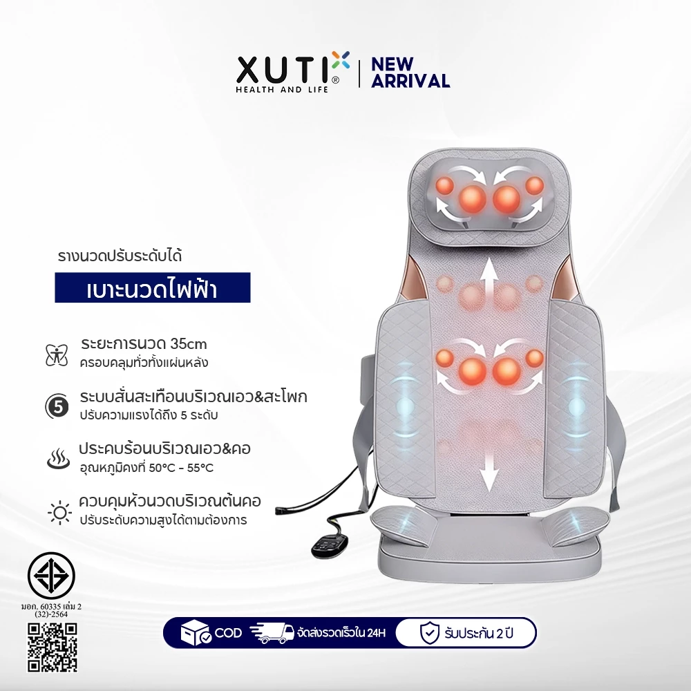XUTI เบาะนวดไฟฟ้าอเนกประสงค์ นวดคลึงนวดคอและหลังพร้อมประคบร้อน เบาะนวดเอวสำหรับใช้ในบ้าน