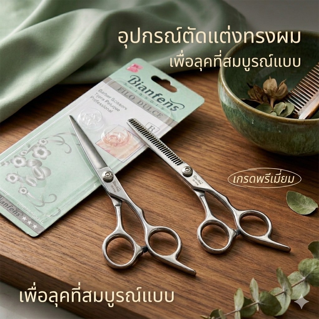 กรรไกรตัดผม Bianfens กรรไกรตัดผมแสตนเลส 2แบบ กรรไกรตัดผมแบบซอยและกรรไกรตัดผมแบบตรง