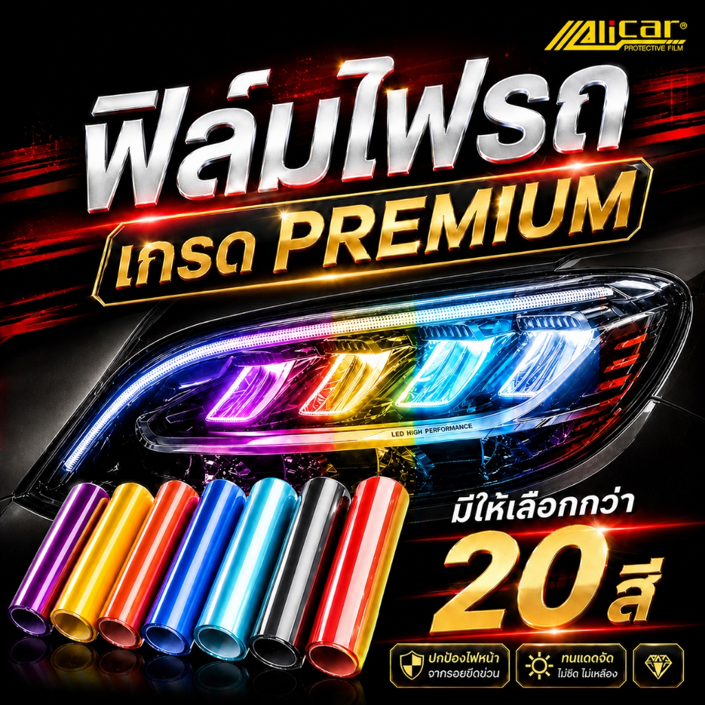 [Alicar แท้100%] ฟิล์มไฟ ฟิล์มไฟหน้ารถ ฟิล์มไฟท้าย ฟิล์มกันรอยไฟ