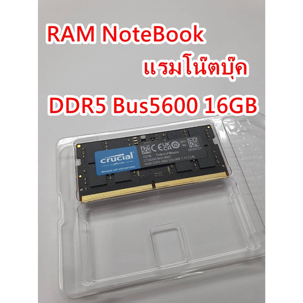 RAM DDR5 Notebook 16GB Bus 5600MHZ SODIMM แรม หน่วยความจำโน้ตบุ๊ค Crucia