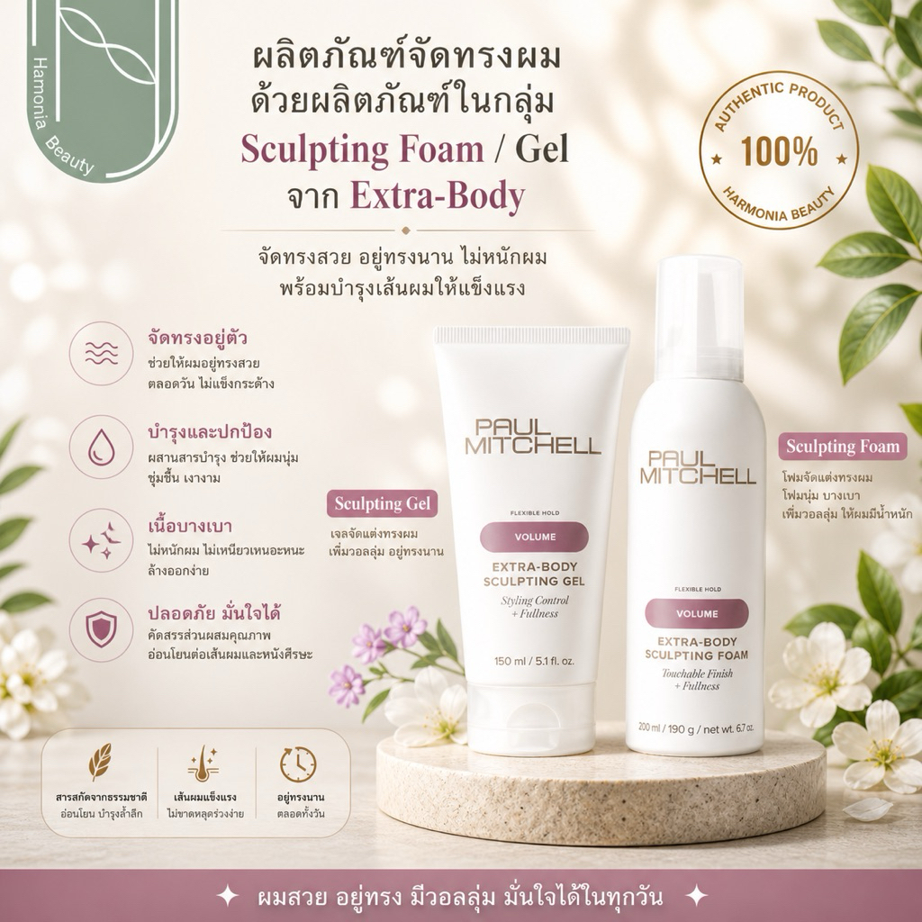 PAUL MITCHELL Extra-body Gel / Foam เพิ่มวอลลุ่ม มีน้ำหนัก แลดูสุขภาพดี เส้นผมไม่ลีบแบน