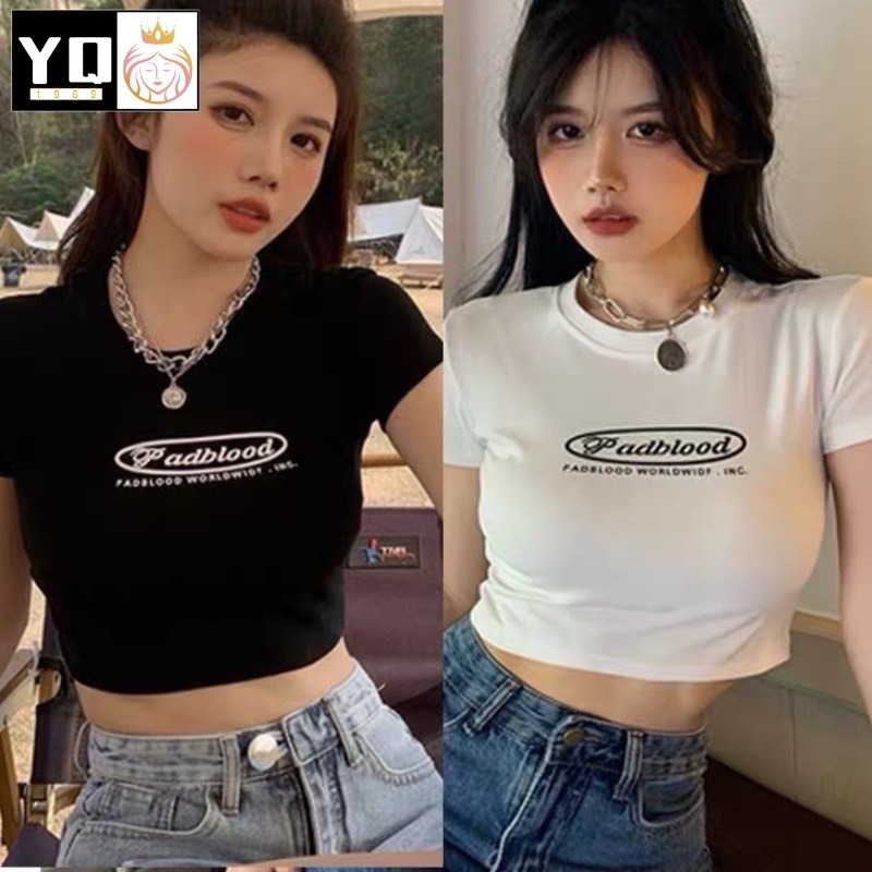 เสื้อ ครอปแฟชั่น วัยรุ่น เอวลอย สกรีนตัวอักษร badblood P03