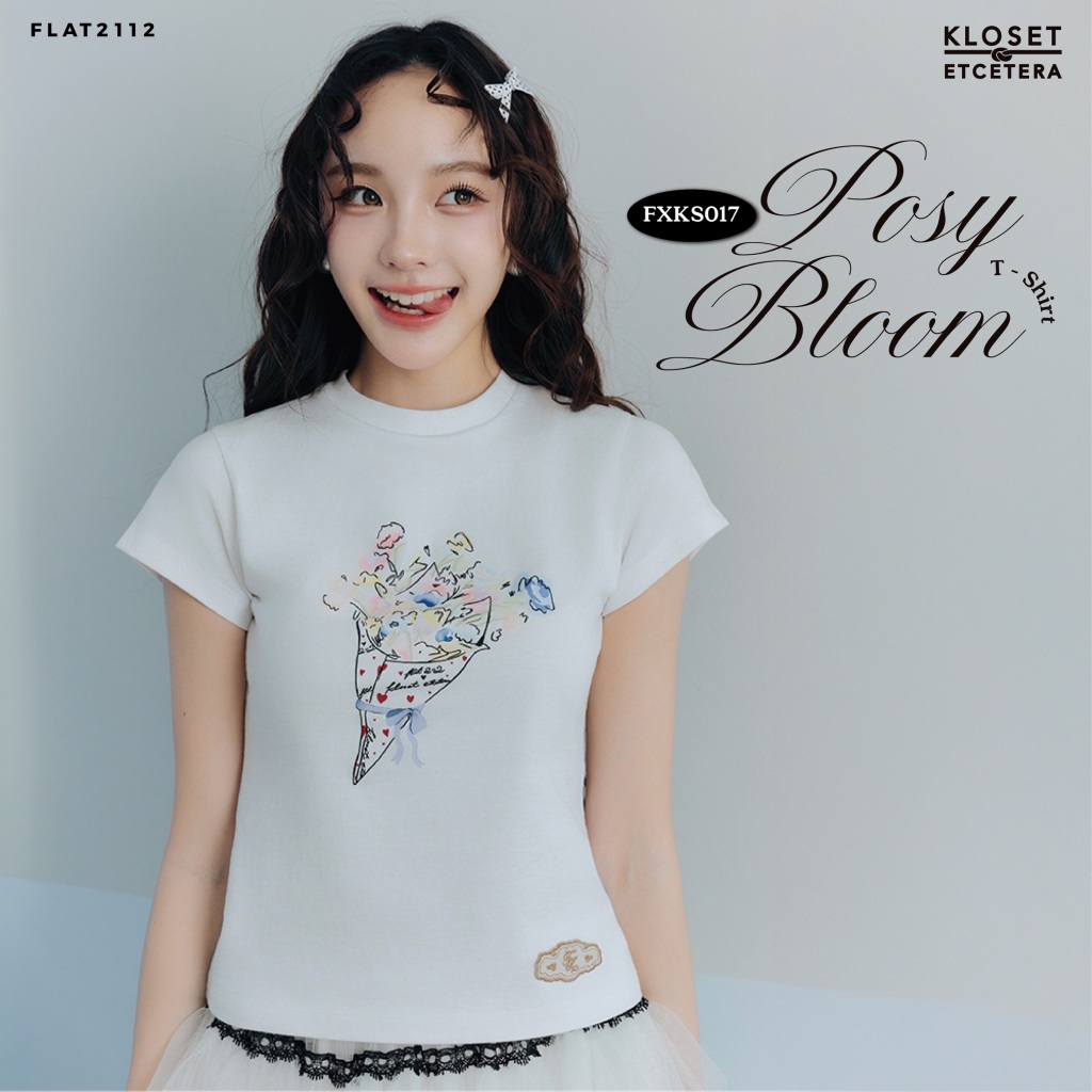 FLAT2112 : POSY BLOOM T-SHIRT เสื้อเบบี้ทีสีขาว ลายดอกไม้เล็ก น่ารักสไตล์เกาหลี เสื้อยืดผู้หญิงลายดอก (FXKS017)