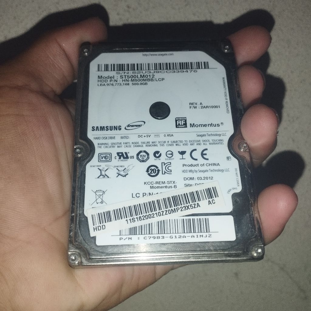 hdd nb 500gb 2.5 งานสด ไม่ได้เทส ตามสภาพ ยี่ห้อ Samsung (มือสอง)