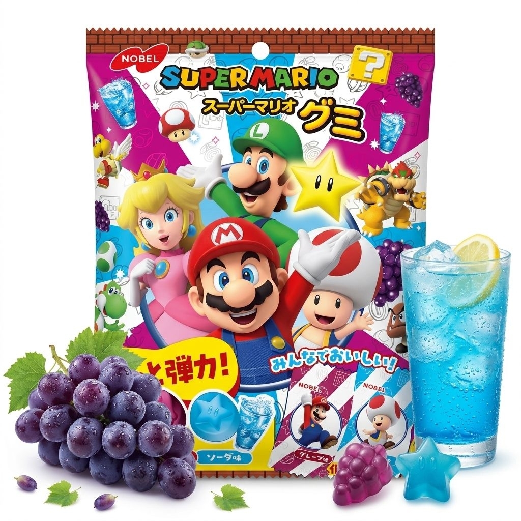 NOBEL Super Mario Gummies ซุปเปอร์ มาริโอ้ เยลลี่กลิ่นองุ่นและโซดา (85g) 682307
