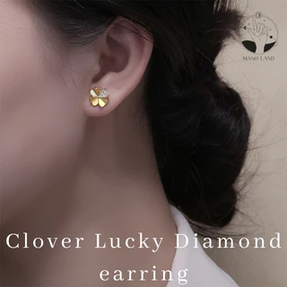 MNL💗 Clover Lucky Diamond สีเงิน ต่างหู ใบโคลเวอร์ เครื่องประดับ นำโชค มินิมอล เรียบหรู ใส่ได้ทุกวัน แฟชั่น ของขวัญ สวย