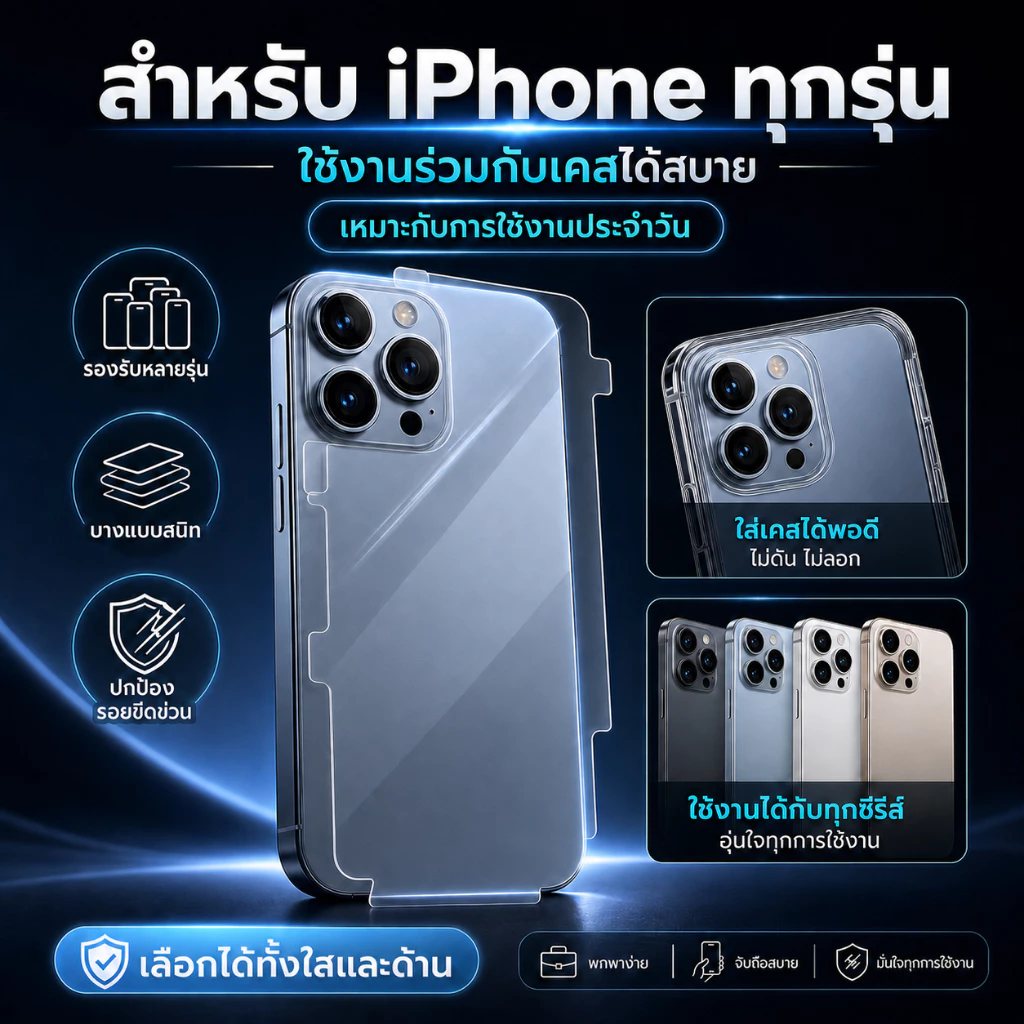 iFilm TPU ฟิล์มหลัง ไฮโดรเจล ใส ด้าน For iphone 17promax 17Air 17 Pro 16 pro max 16plus 15 promax 14 iphone13 11 ไอโฟน thumbnail 10
