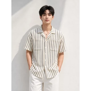 AMTAR Summer Knit Shirt เสื้อเชิ้ตโปร่ง ผ้าตาข่าย ลายทางสไตล์เกาหลี