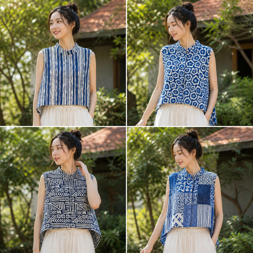 เสื้อผ้าฝ้ายสาลู ทอสองชั้น คอปีนแขนกุด ด้านหน้าสั้น ด้านหลังยาว ทรงสวย กัดลายคมชัด