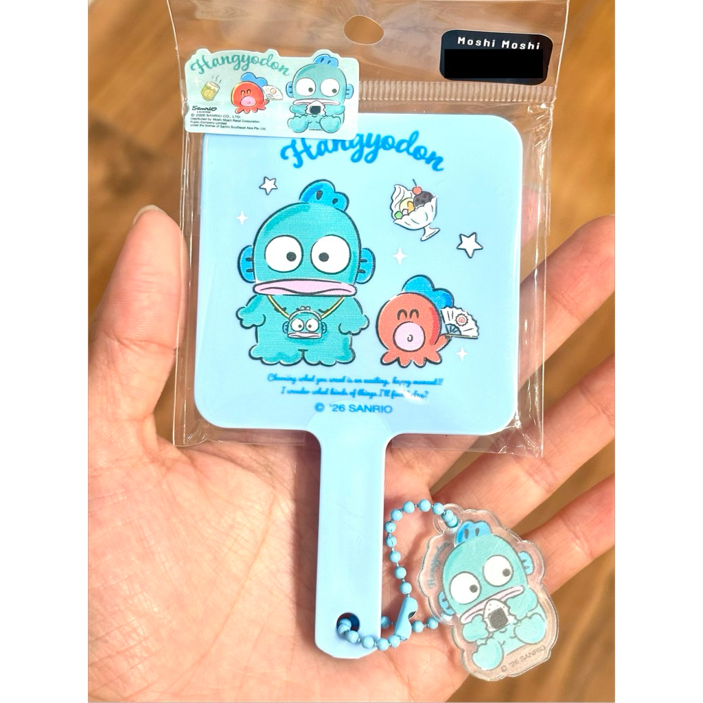 พร้อมส่ง🩵 กระจกพกพา มีด้ามจับ Moshi Moshi Beauty ลายน่ารัก , Hangyodon, Jordy