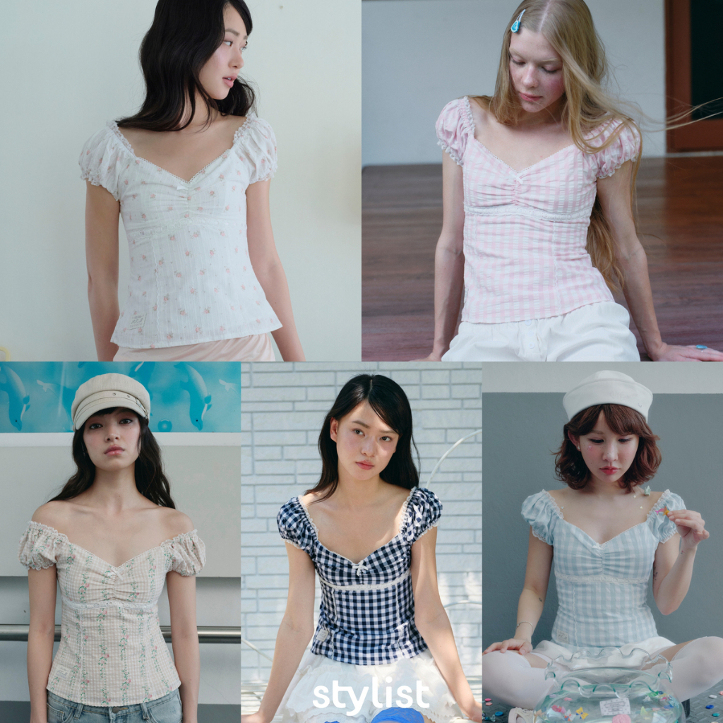 STYLIST x Brinkkty -Stylist-Blouses-Luna-007 - เสื้อปาดไหล่แขนตุ๊กตา
